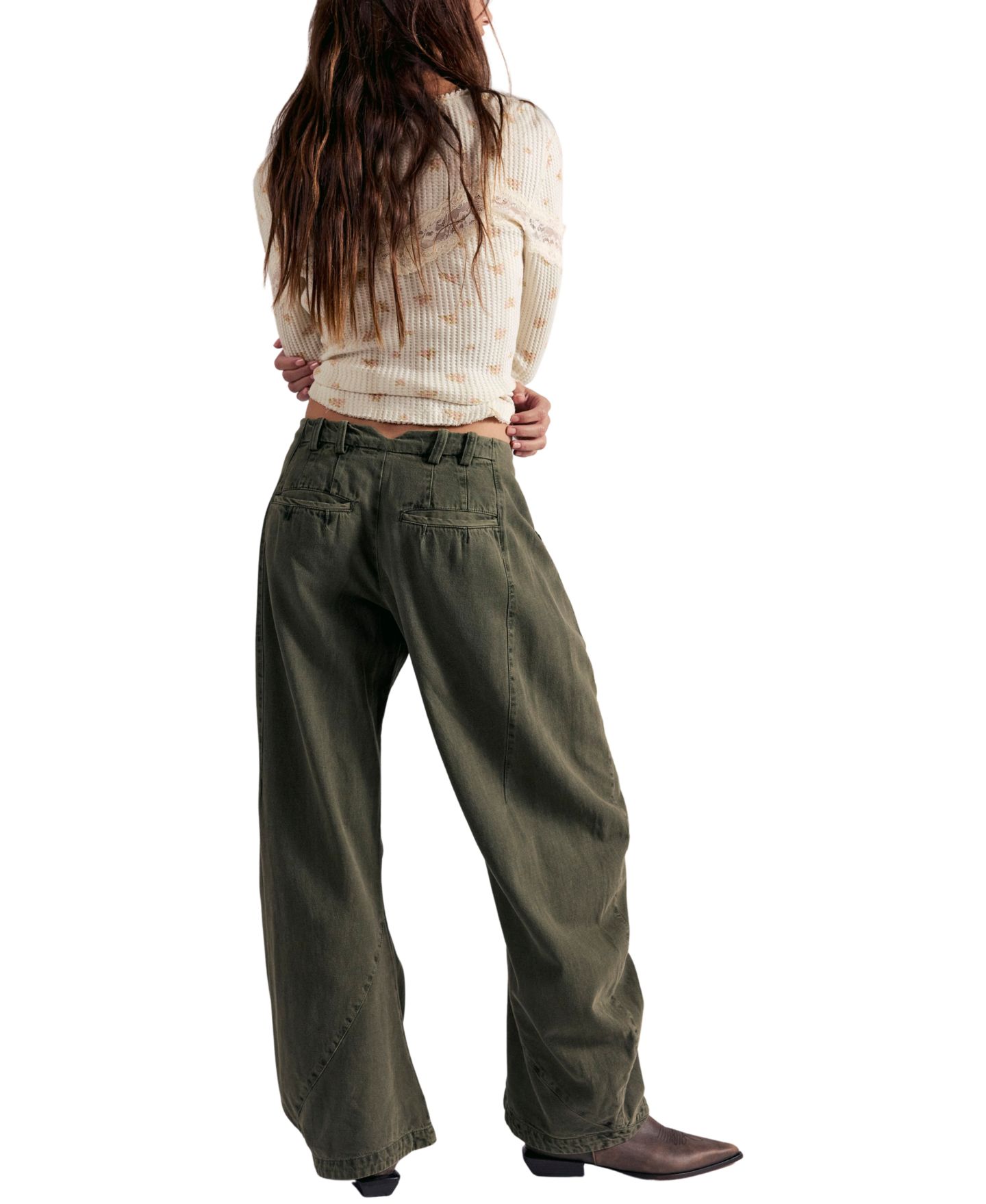 Женские брюки Free People Spotlight Mid-Rise Barrel Chino Trousers, цвет: Пыльный оливковый — фото 5