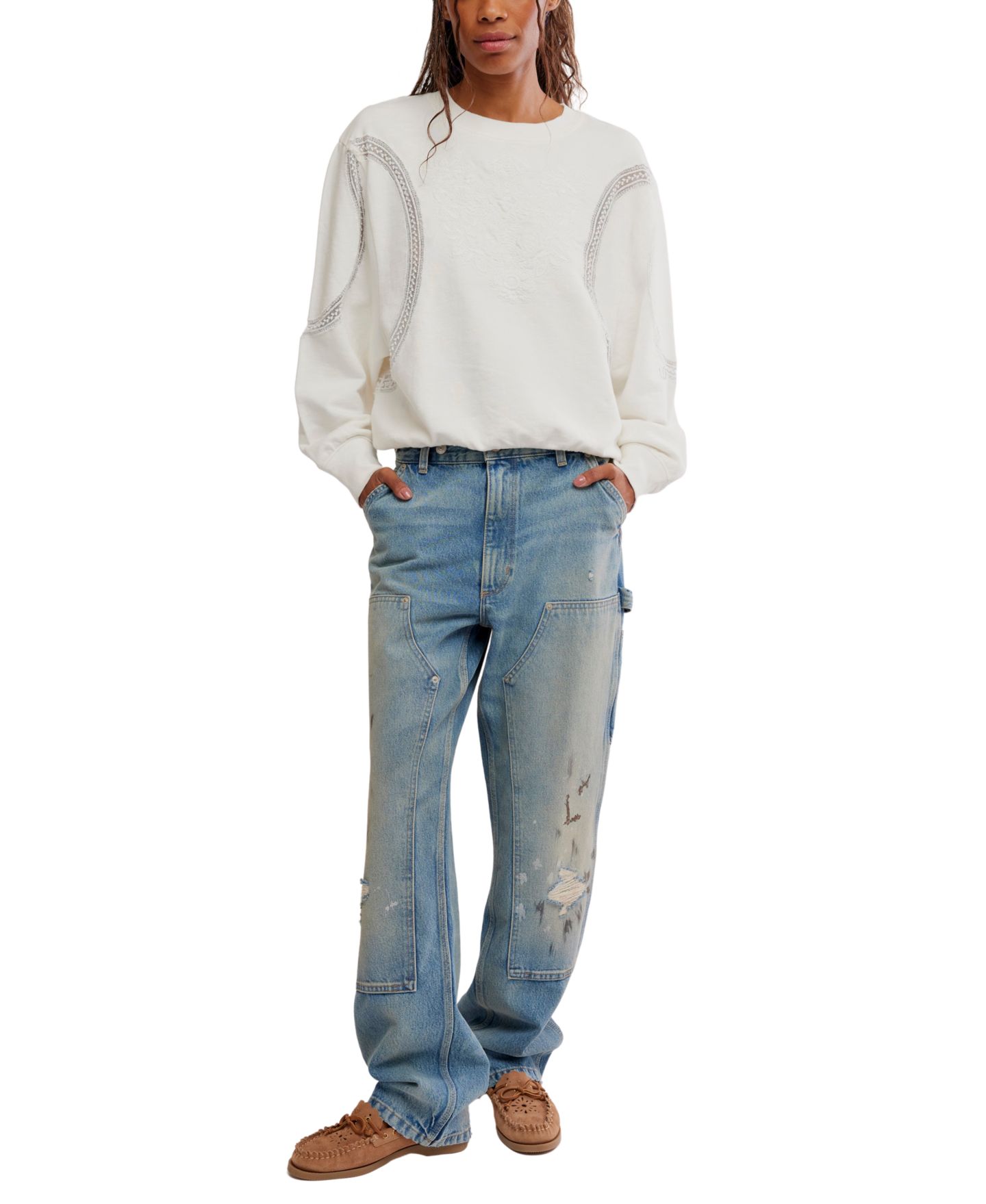 Женский свитшот Free People Love Lace Oversized Sweatshirt, цвет: Слоновая кость — фото 2