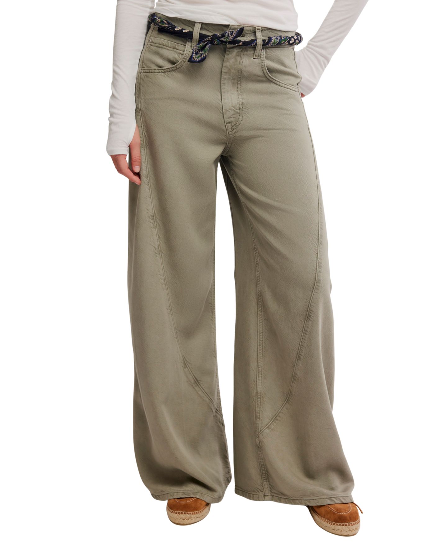 Женские джинсы Free People Haven Mr Baggy High-Waisted Wide-Leg, цвет: Seagrass — фото 1