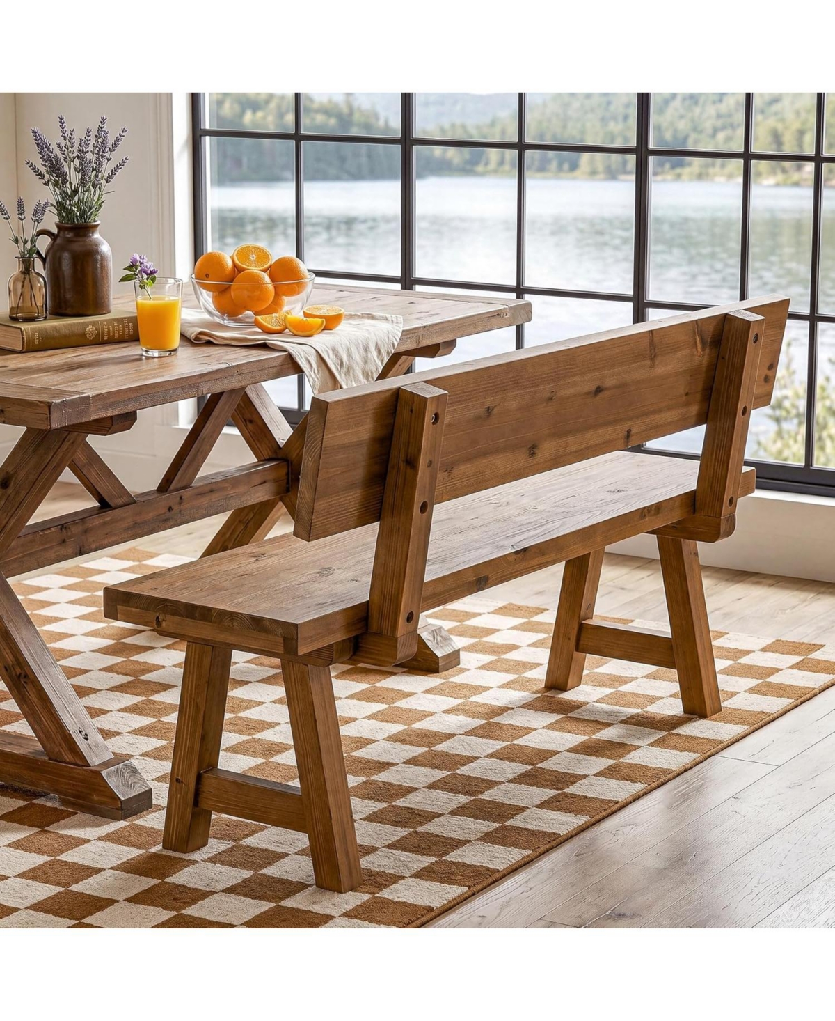 Tribesigns Solid Wood Bench with Back,47-In Long Farmhouse Wooden Indoor Window Bench Seat for Entryway,Mudroom,Living Room,Easy Assembly