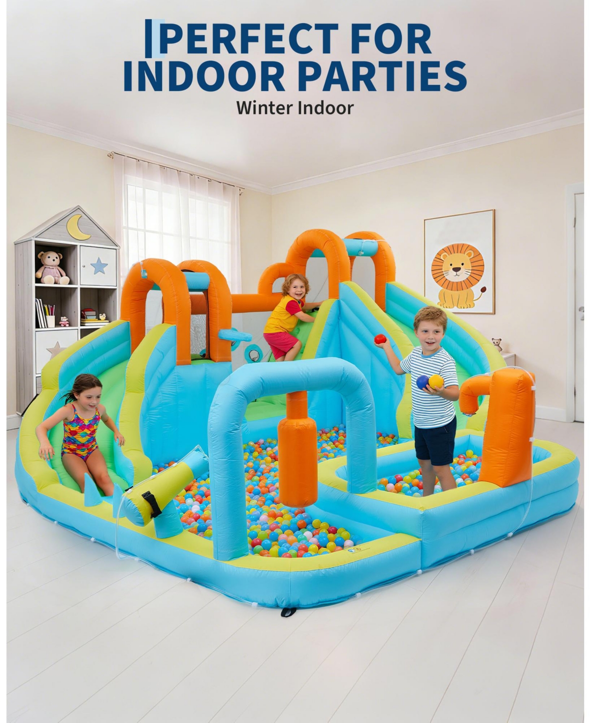 homfan 10-in-1 Oxford Cloth Inflatable Bounce House with Slide, Holds 2-3 Kids, Ages 3+
