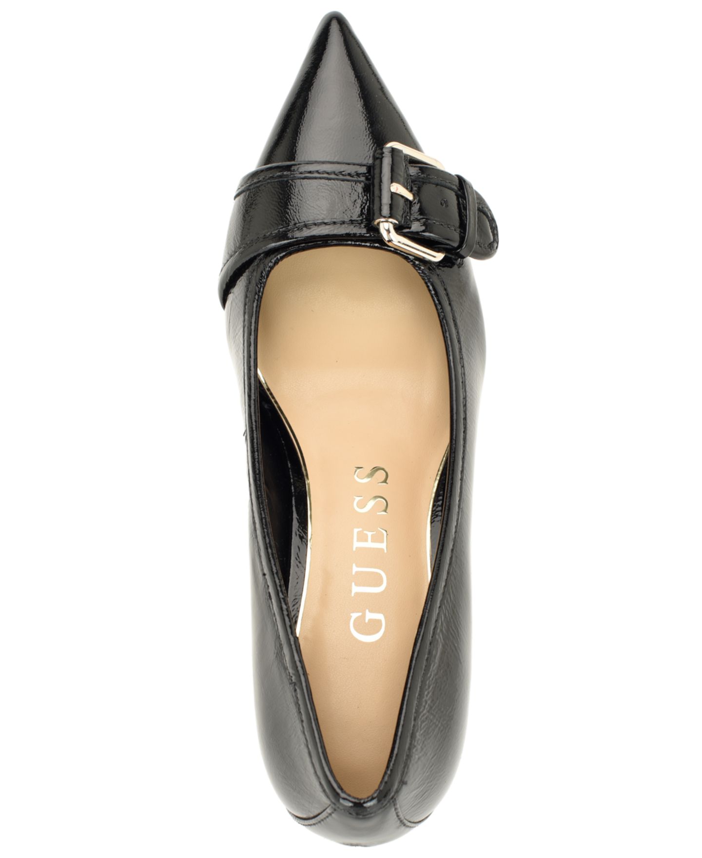 Женские туфли GUESS Andey Buckle Sculpted Kitten Heel Pump, цвет: Чёрный кожаный — фото 4