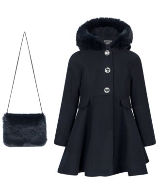 Toddler Girls' 2T-5T Long-Sleeve Hooded Fur Trim Coat with Handbag