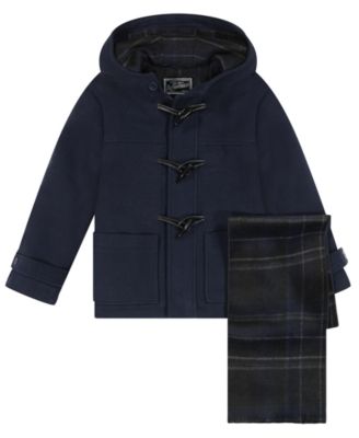 Toddler Boys' 2T-5T Iconic Toggle Coat With Plaid Scarf