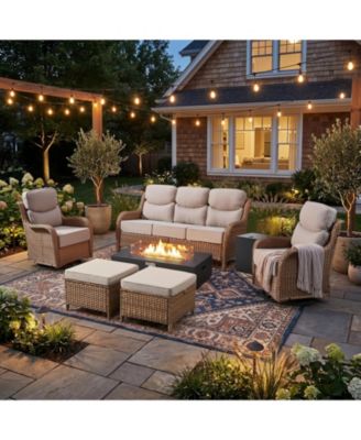Patio Furniture Set, Outdoor Furniture Sets with Fire Pit Table and Ottoman, All Weather Patio Conversation Set for Porch, Yard
