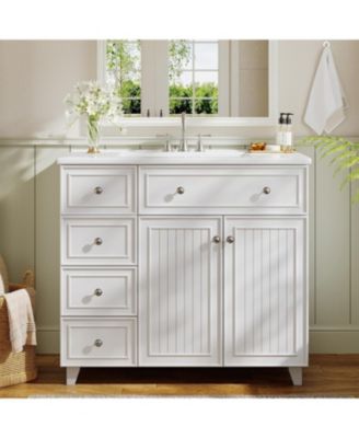 36" Bathroom Vanity with Sink, Modern Bathroom Sink Cabinet with 3 Drawers and 2 Doors