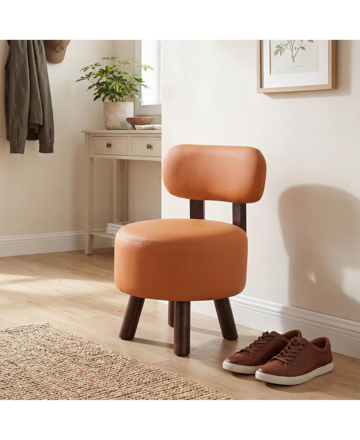 Costway Set of 2 Small Footrest Stools with Backrest and Rubber Wood Legs for Bedroom
