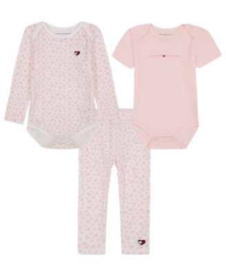 Baby Girls' Long-Sleeve Bodysuit, Short-Sleeve Bodysuit and Pants, 3-Piece Set