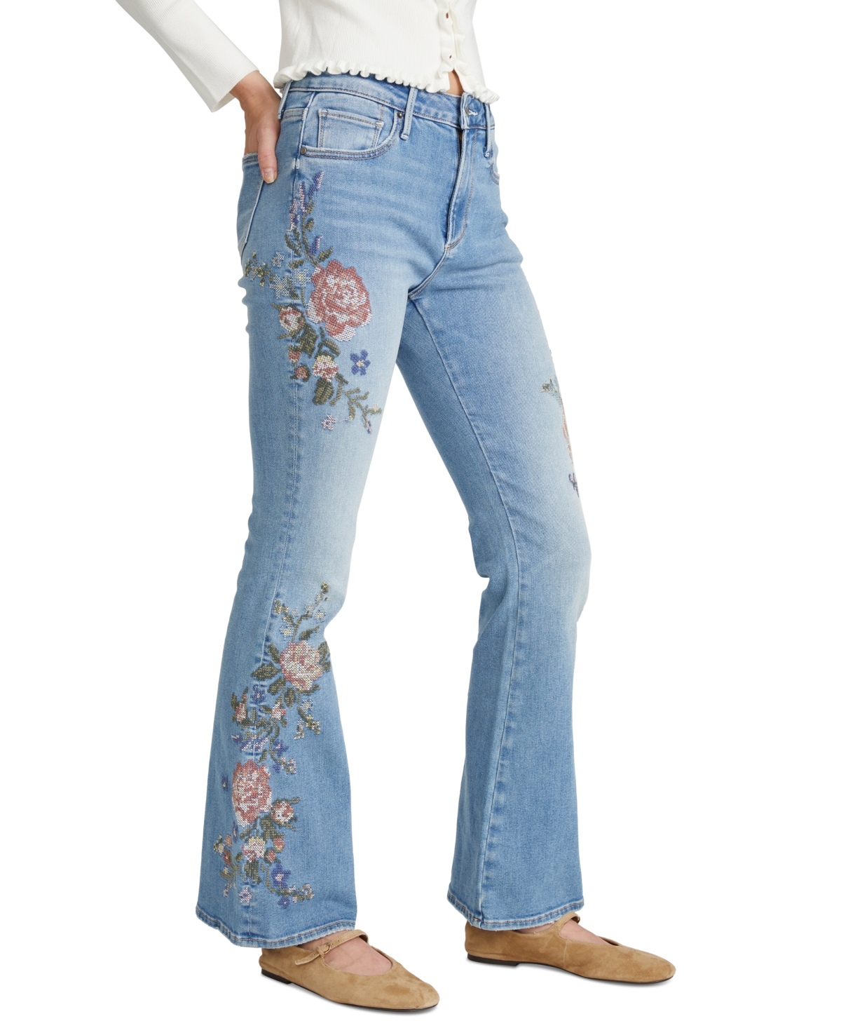 Driftwood Women's Floral Needlepoint Embroidered Jeans