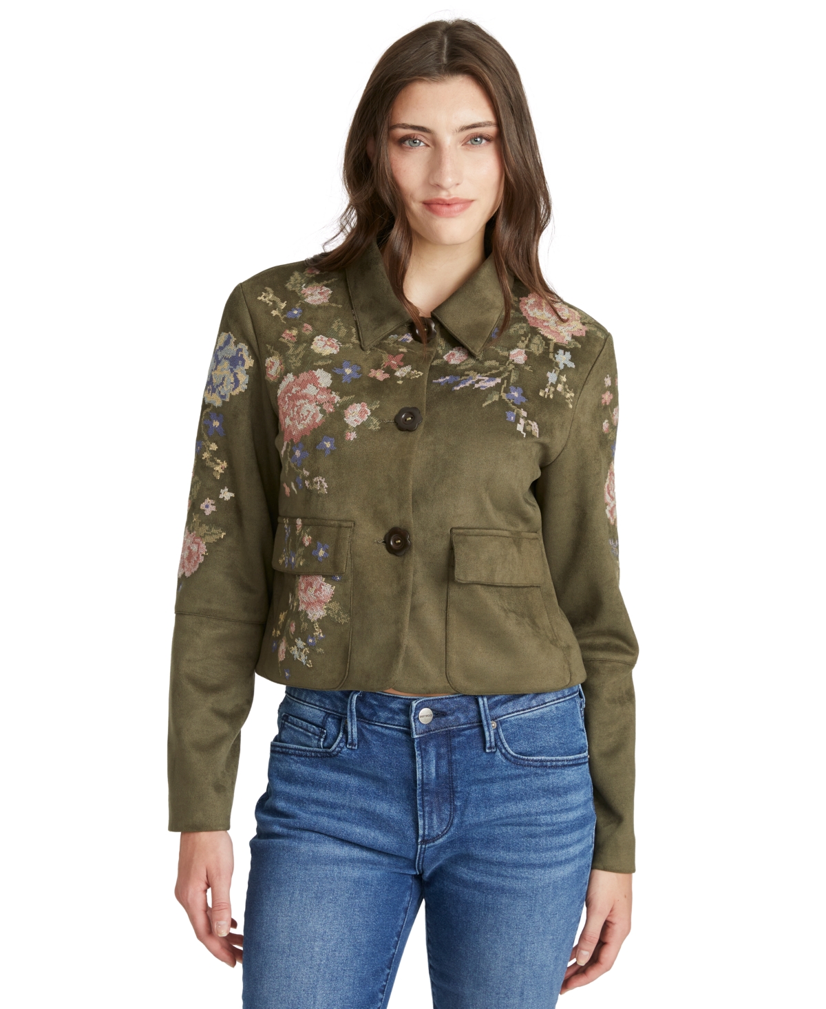 Driftwood Women's Embroidered Button-Front Collared Jacket