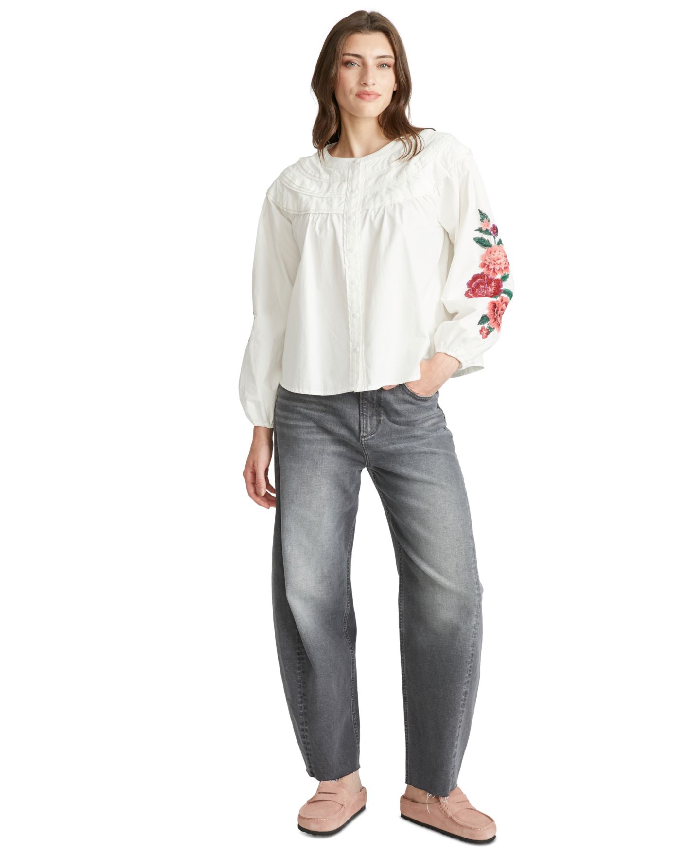 Женская блузка Driftwood Rustic Roses Long-Sleeve Floral-Embroidered, цвет: Белый — фото 2