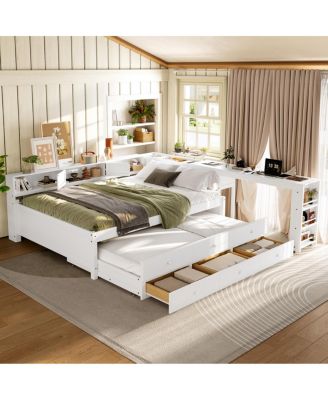   Wood Daybed with Trundle, Storage, Shelves and Desk