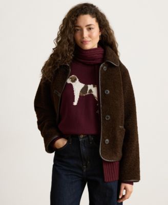 Women's Pleather Trim Sherpa Jacket