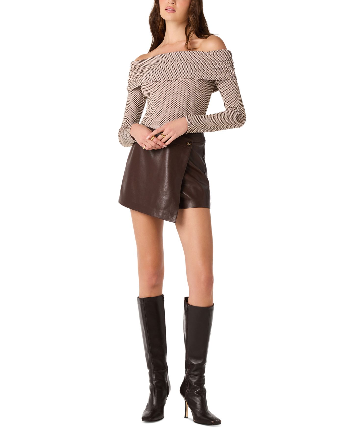 Женская юбка-шорты ASTR the Label Oaklee High-Rise Wrap-Front Skort, цвет: Коричневый — фото 2