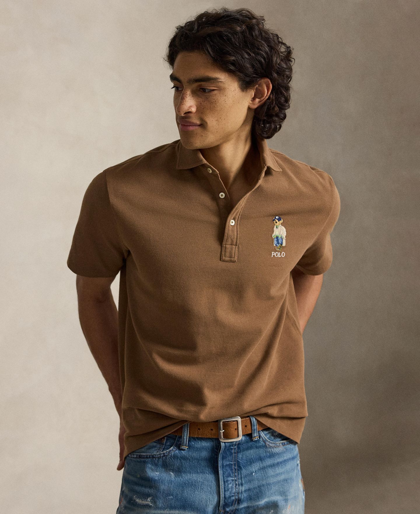 Мужское поло Polo Ralph Lauren Classic-Fit Polo Bear Mesh Polo Shirt, цвет: Коричневый — фото 1