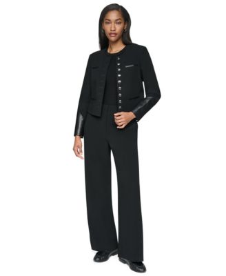Women's Cropped Collarless Long-Sleeve Jacket And Pants