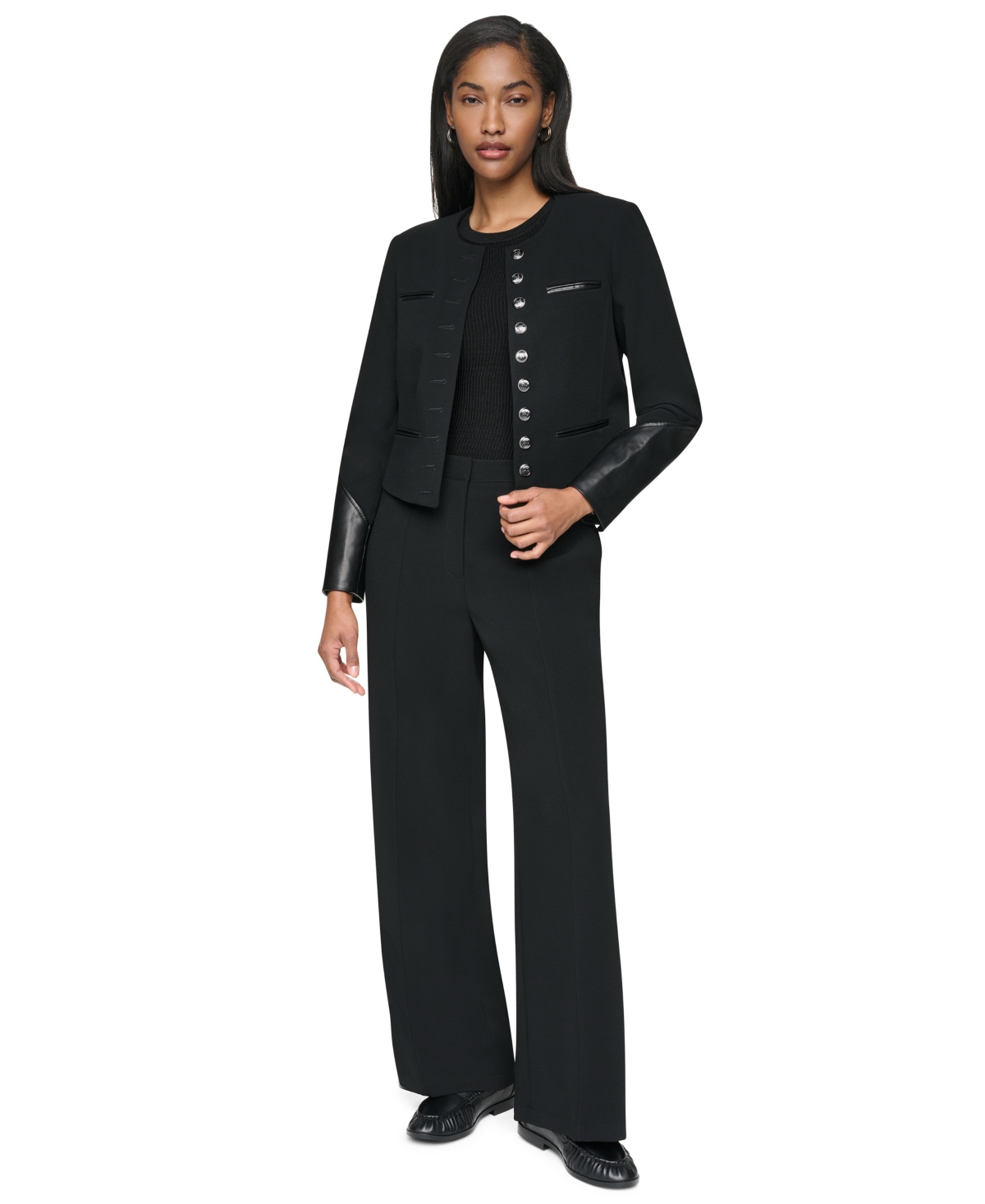 Dkny Women's Cropped Collarless Button-Front Jacket