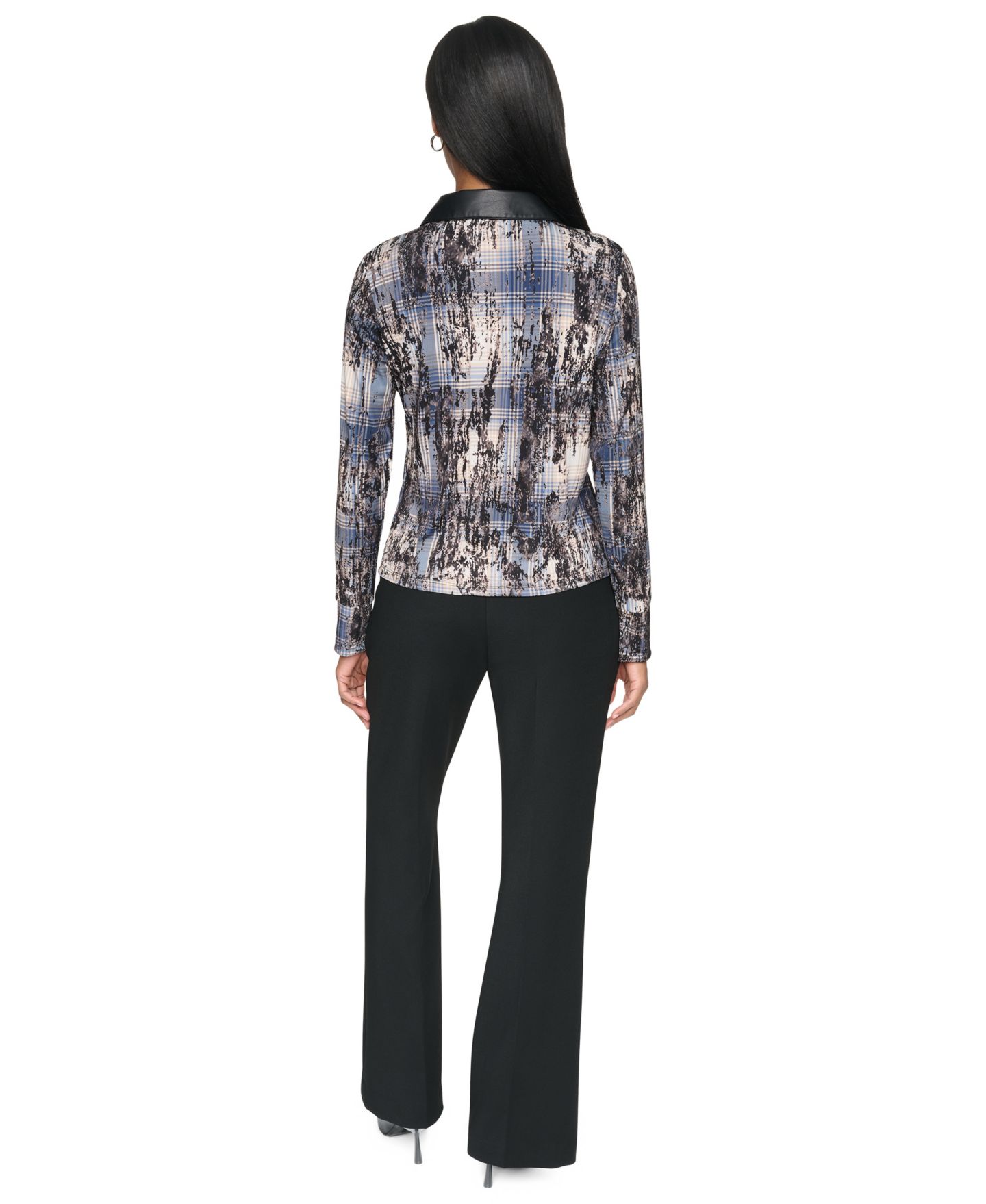 Женский свитер DKNY Collared Button-Up Long-Sleeve Sweater, цвет: Тёмно-синий / Разноцветный — фото 6