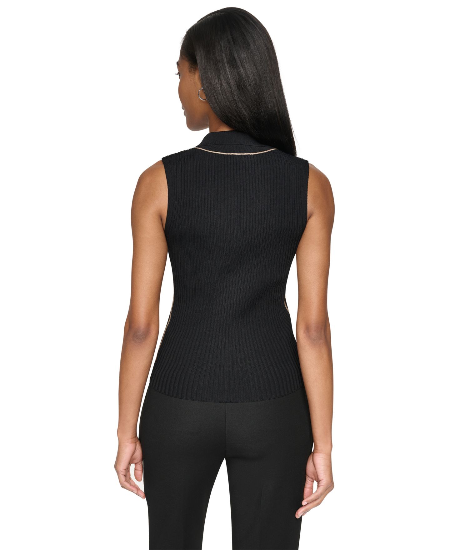 Женский свитер DKNY Collared V-Neck Ribbed Knit, цвет: Чёрный / Travertine — фото 6
