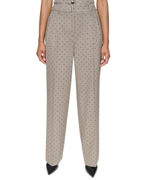 Женские брюки DKNY High-Rise Straight-Leg Full-Length Pants, Regular & Petite, цвет: Чёрный разноцветный