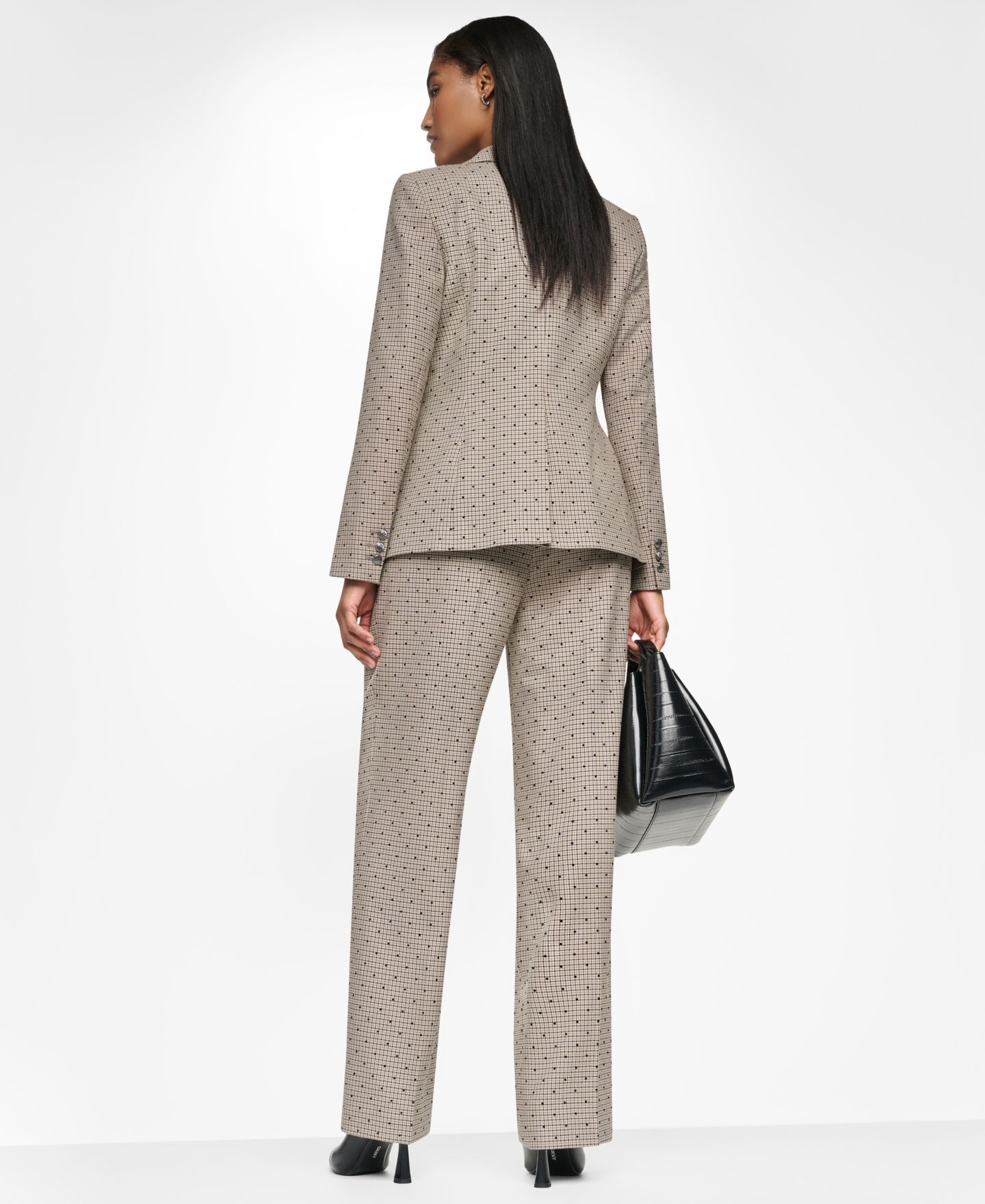 Женский пиджак DKNY Embellished Houndstooth Blazer, Regular & Petite, цвет: Чёрный разноцветный — фото 13