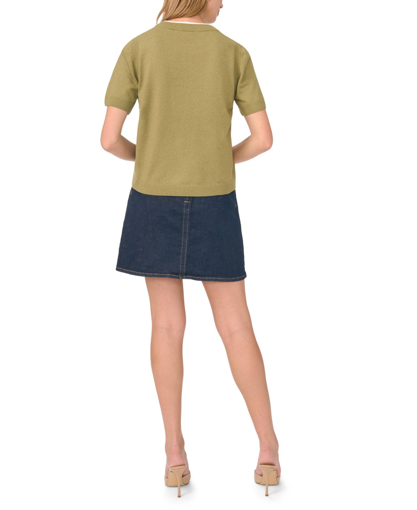 Женский свитер Vince Camuto Contrast-Neck Short-Sleeve, цвет: Avocado — фото 6