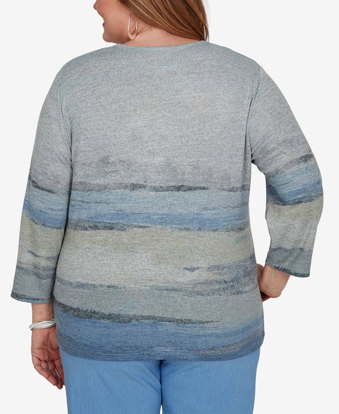 Женская блузка Alfred Dunner Plus Size Provence Painted-Floral 3/4-Sleeve Lace, цвет: Синий разноцветный — фото 5