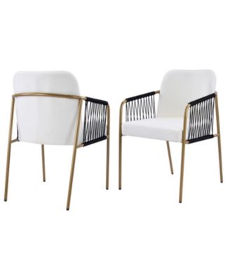 2-Piece Modern Glam Dining Chairs, Metal Frame, Fabric Seat and Woven Arms, Mid-Century