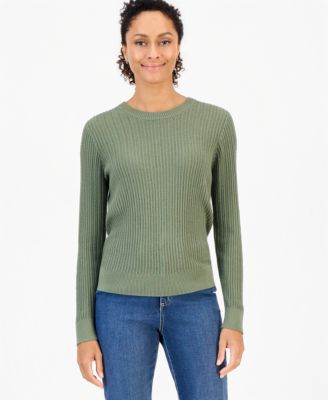 Style Co Womens Mix Stitch Crewneck Cotton Sweater Macys Exclusive