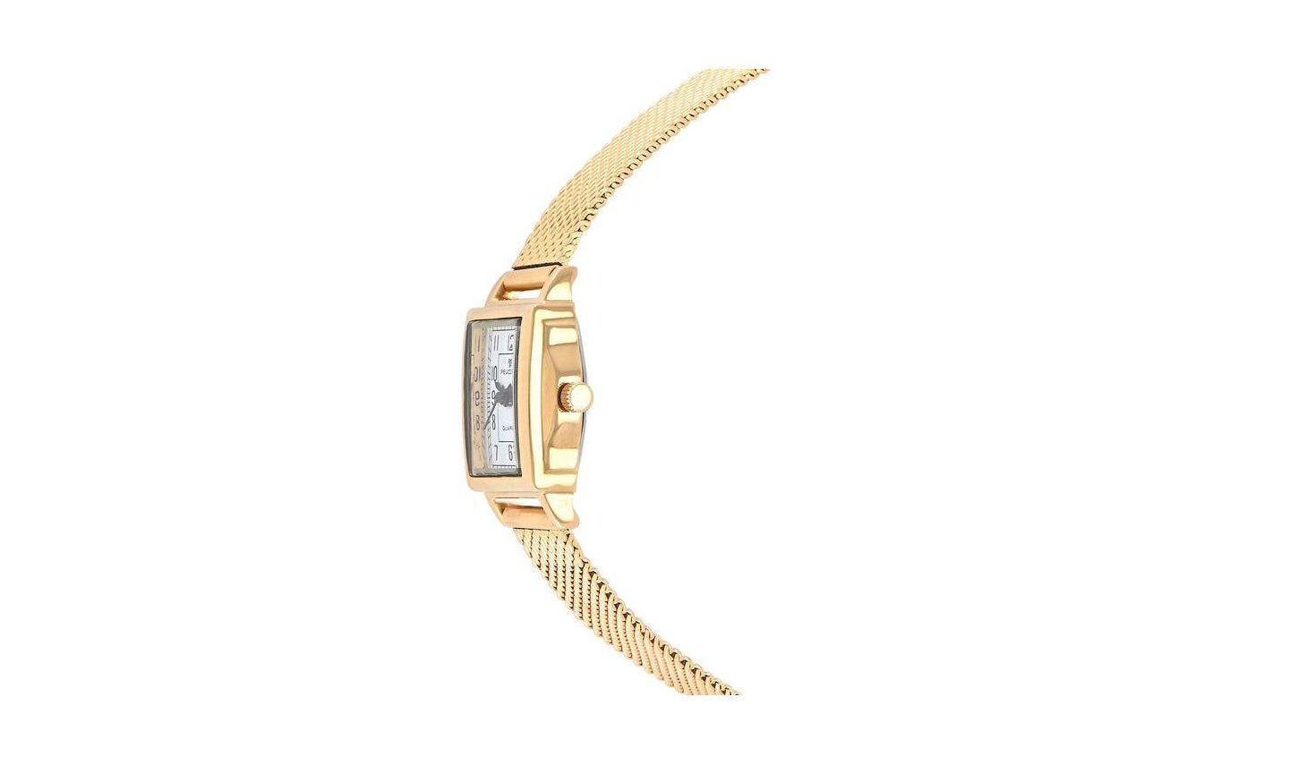 Женские часы Peugeot Vintage 14K Gold-Plated Rectangular Small Face Watch with Gold Mesh Bracelet, цвет: Золотой — фото 3