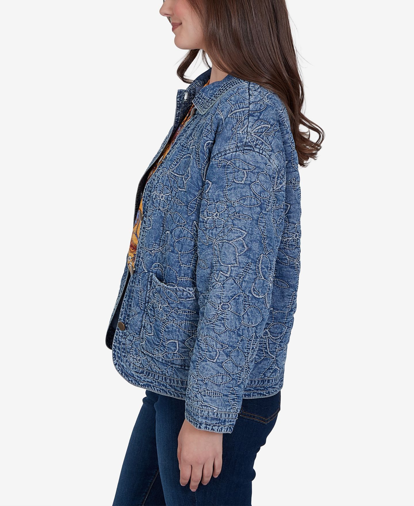 Женская куртка Ruby Rd. Petite Quilted Floral Denim, цвет: Светлый индиго — фото 3