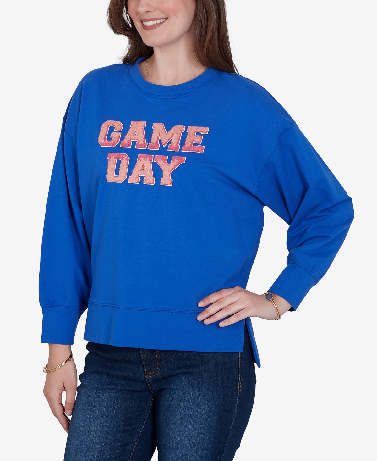 Ruby Rd. Petite Game Day Graphic Terry Sweatshirt In Cobolt Multi
