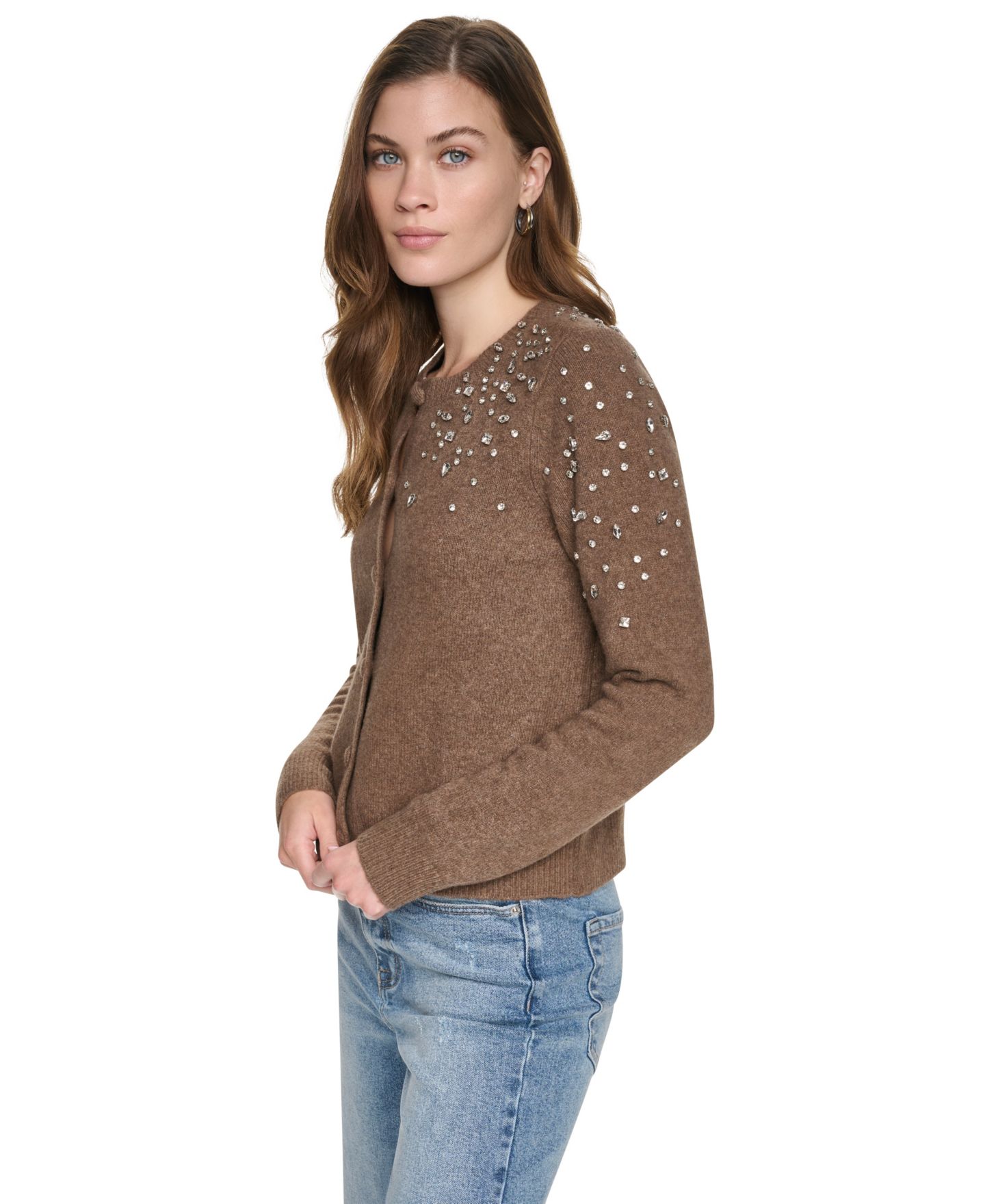 Женский кардиган DKNY Jeans Petite Embellished Button-Front, цвет: Карамельный меланжевый — фото 3