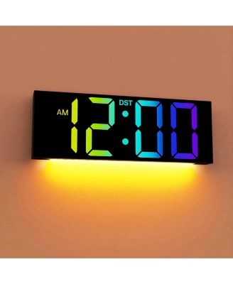 12 Inch Large Digital Wall Clock  with RGB Colors Auto DST Night Light Auto Brightness Plug in Memory Battery