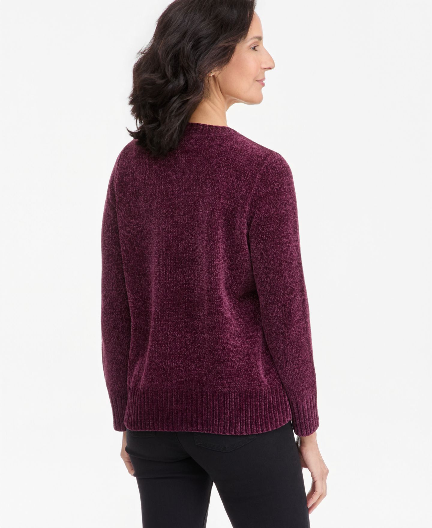 Женский свитер Style & Co Petite Crewneck Chenille Long-Sleeve, цвет: Ягодный — фото 2