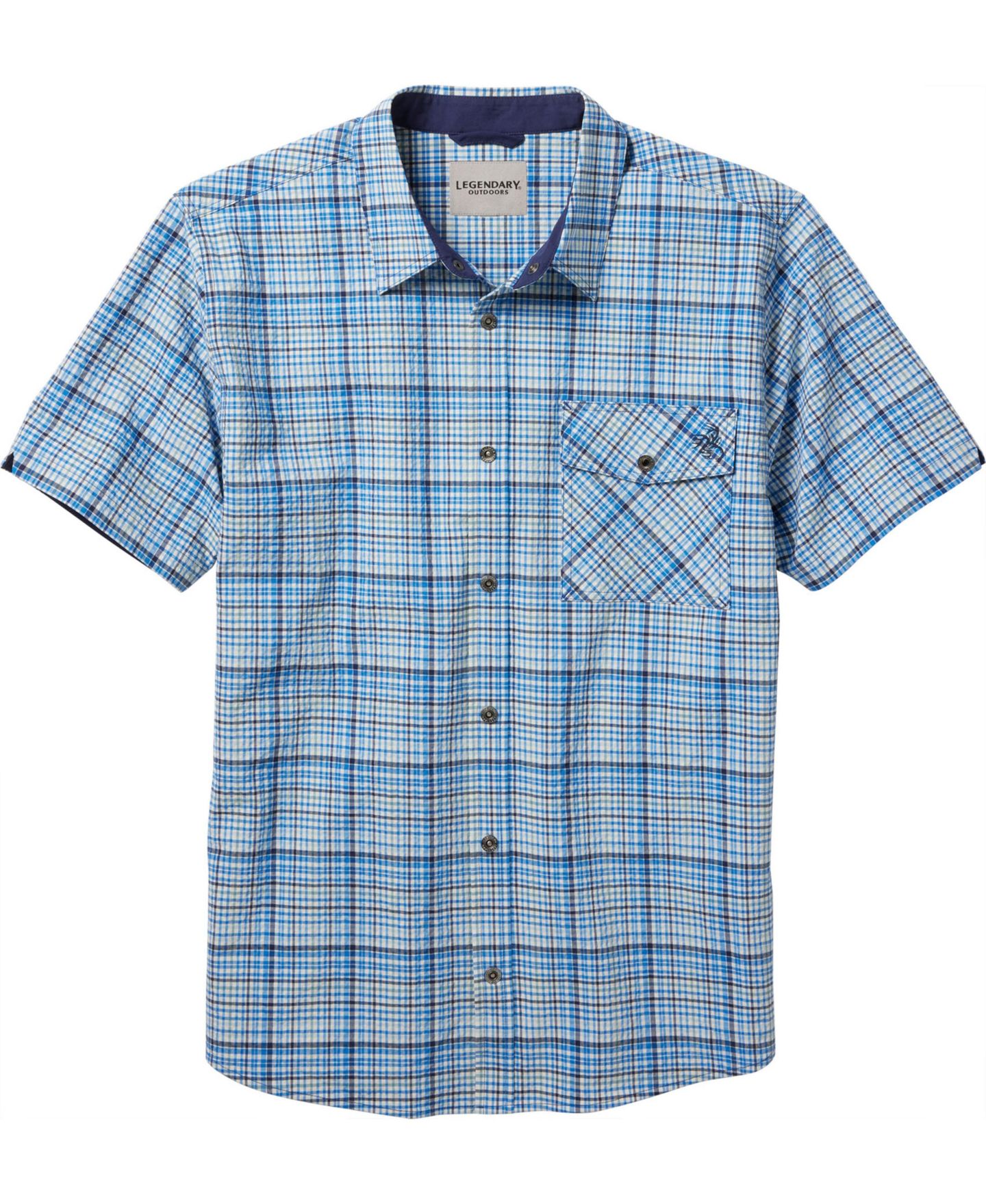 Мужская рубашка Legendary Whitetails Plaid Button Up Moisture Wicking UPF 30+ Short Sleeve, цвет: Синий клетчатый, вариант 1 — фото 4