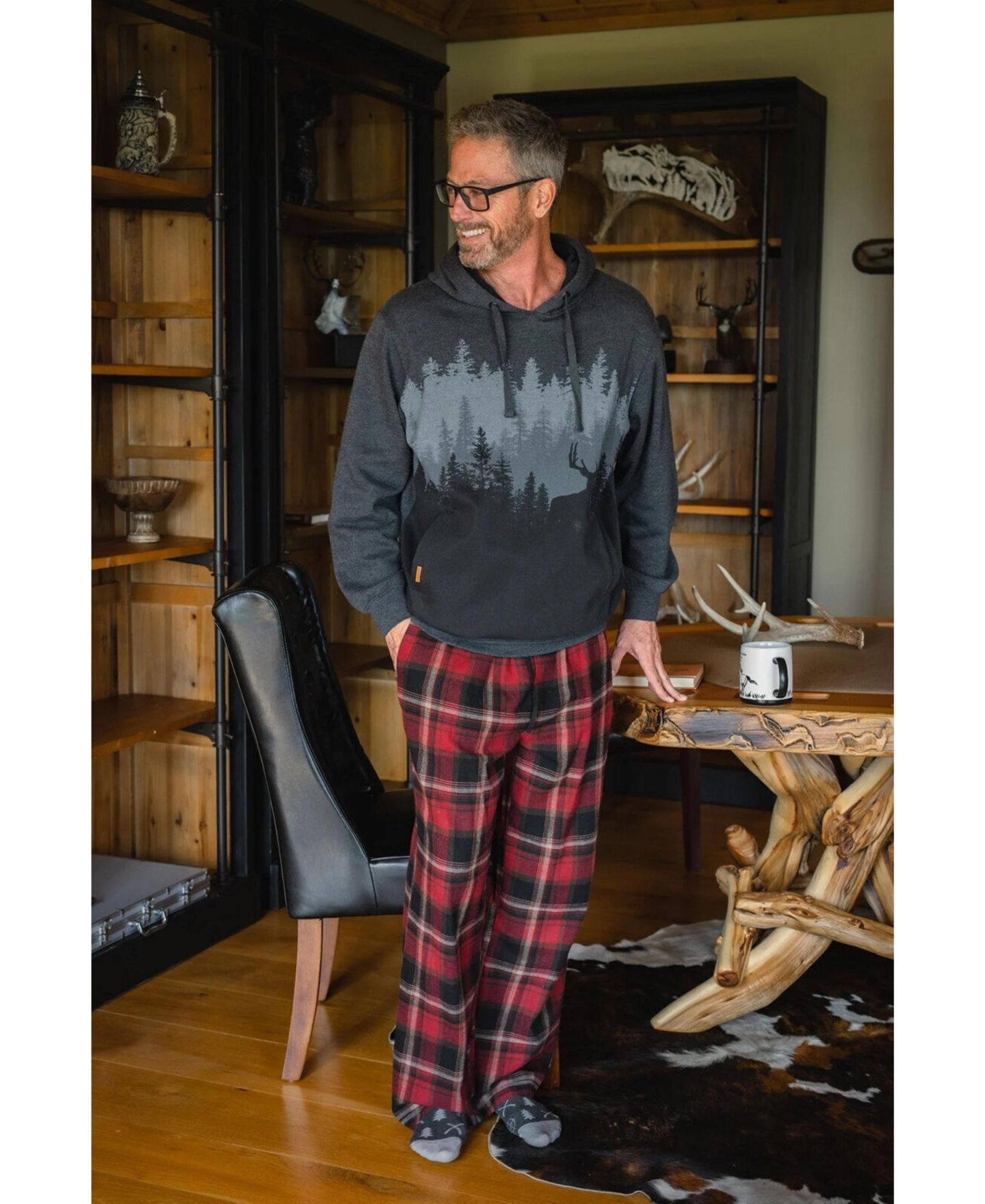 Мужское худи Legendary Whitetails Graphic Printed Pullover Long Sleeve, цвет: Чёрный меланжевый — фото 8