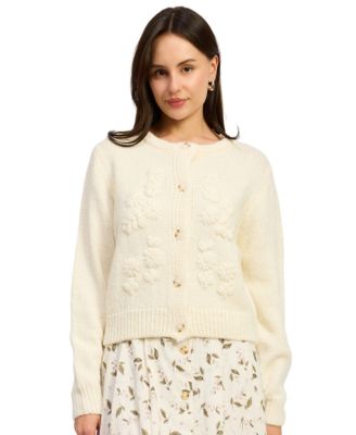 Women's Hannah Crew Neck 3D Knitted Flower Cardigan
