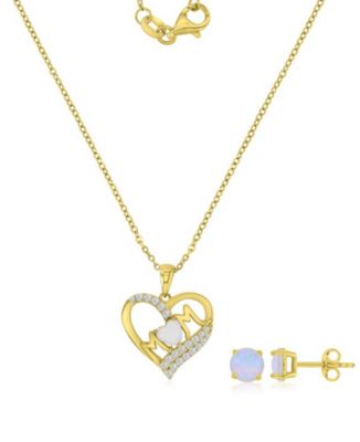 14k Gold-Plated Opal Heart Full Jewelry Set
