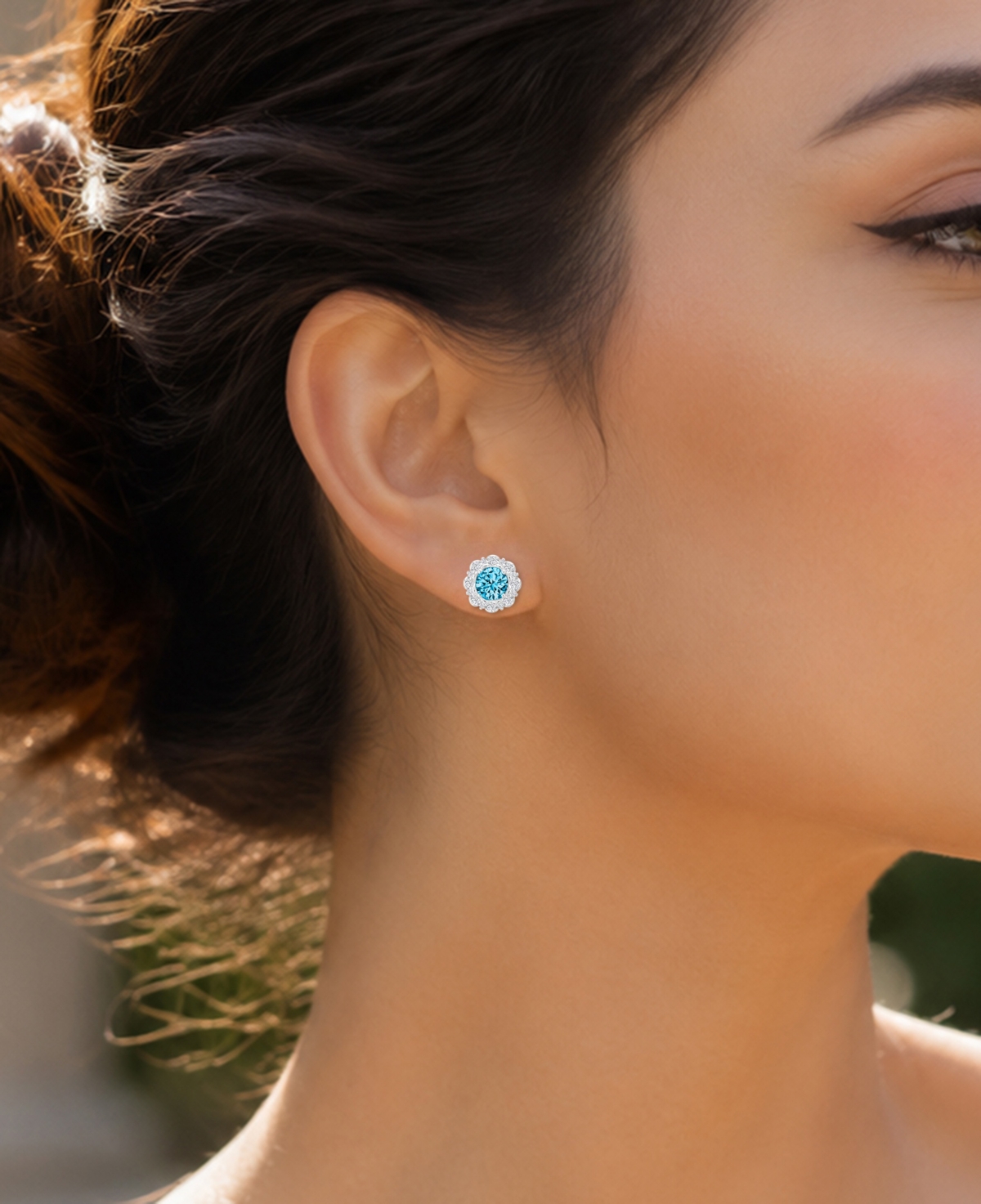 Macy's Blue Stone Halo Stud Earrings