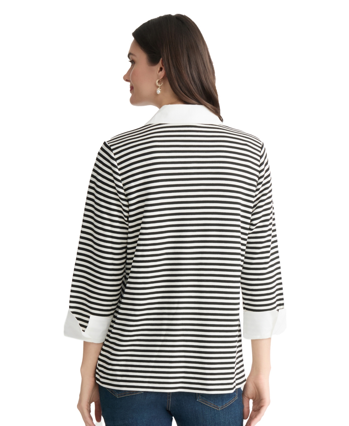 Jones New York Women's 3/4-Sleeve Collared Two-Fer Top