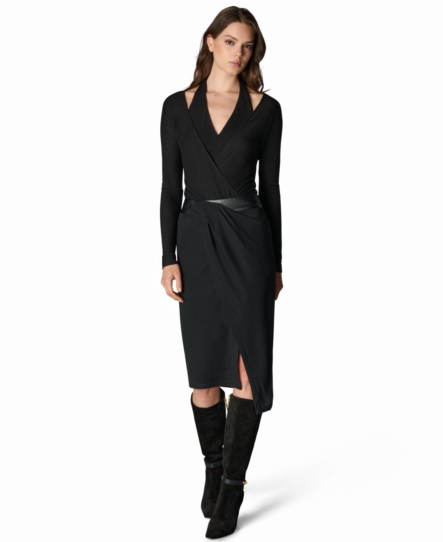 Женская юбка Donna Karan New York Wrap High-Waisted Mixed-Media Midi, цвет: Чёрный — фото 2