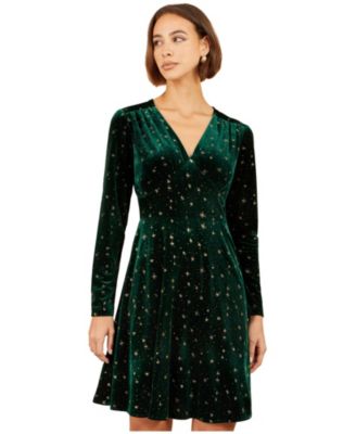 Women's Foil Star-Print Velvet V-Neck Dress