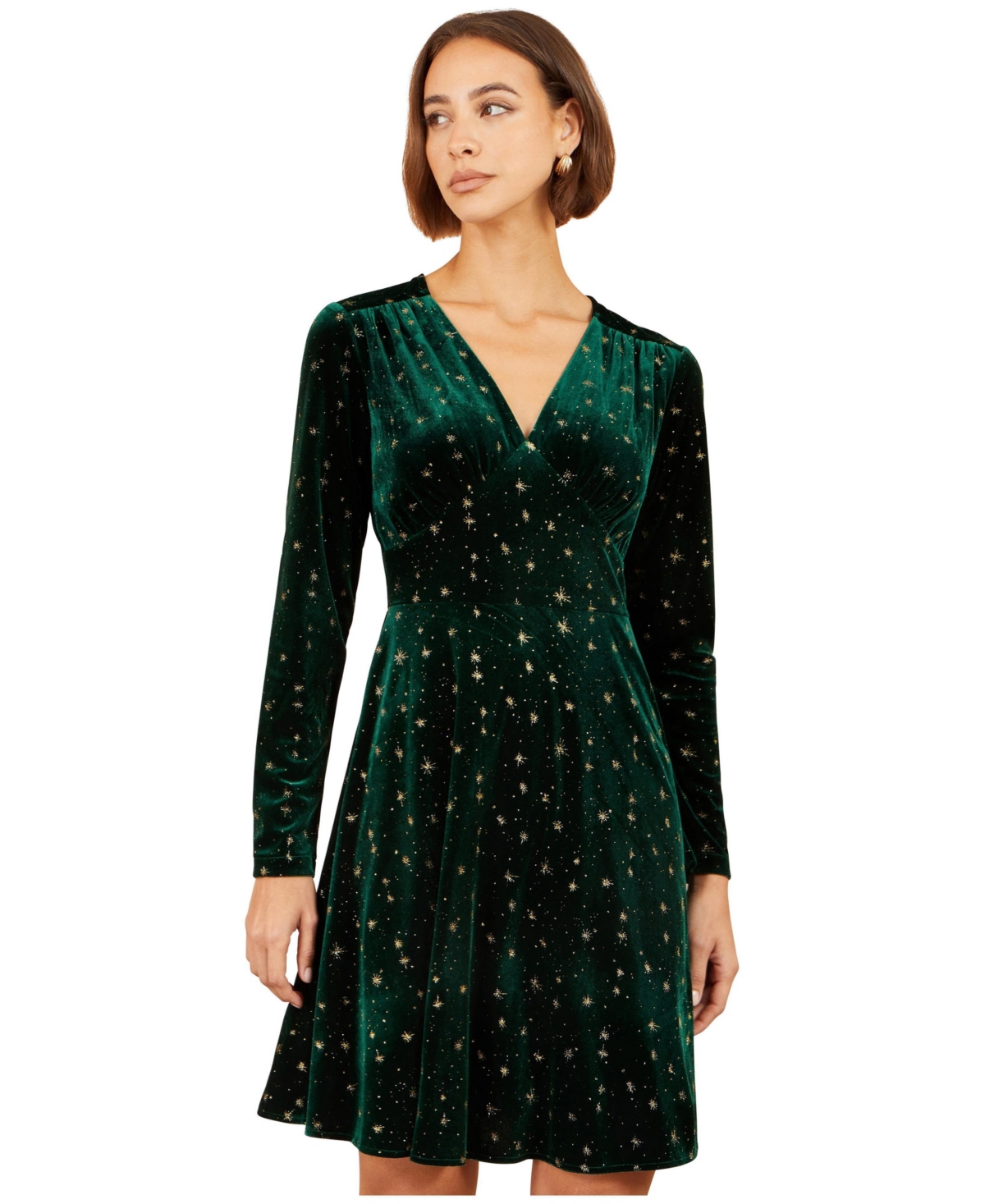 Yumi Women's Foil Star-Print Velvet V-Neck Dress