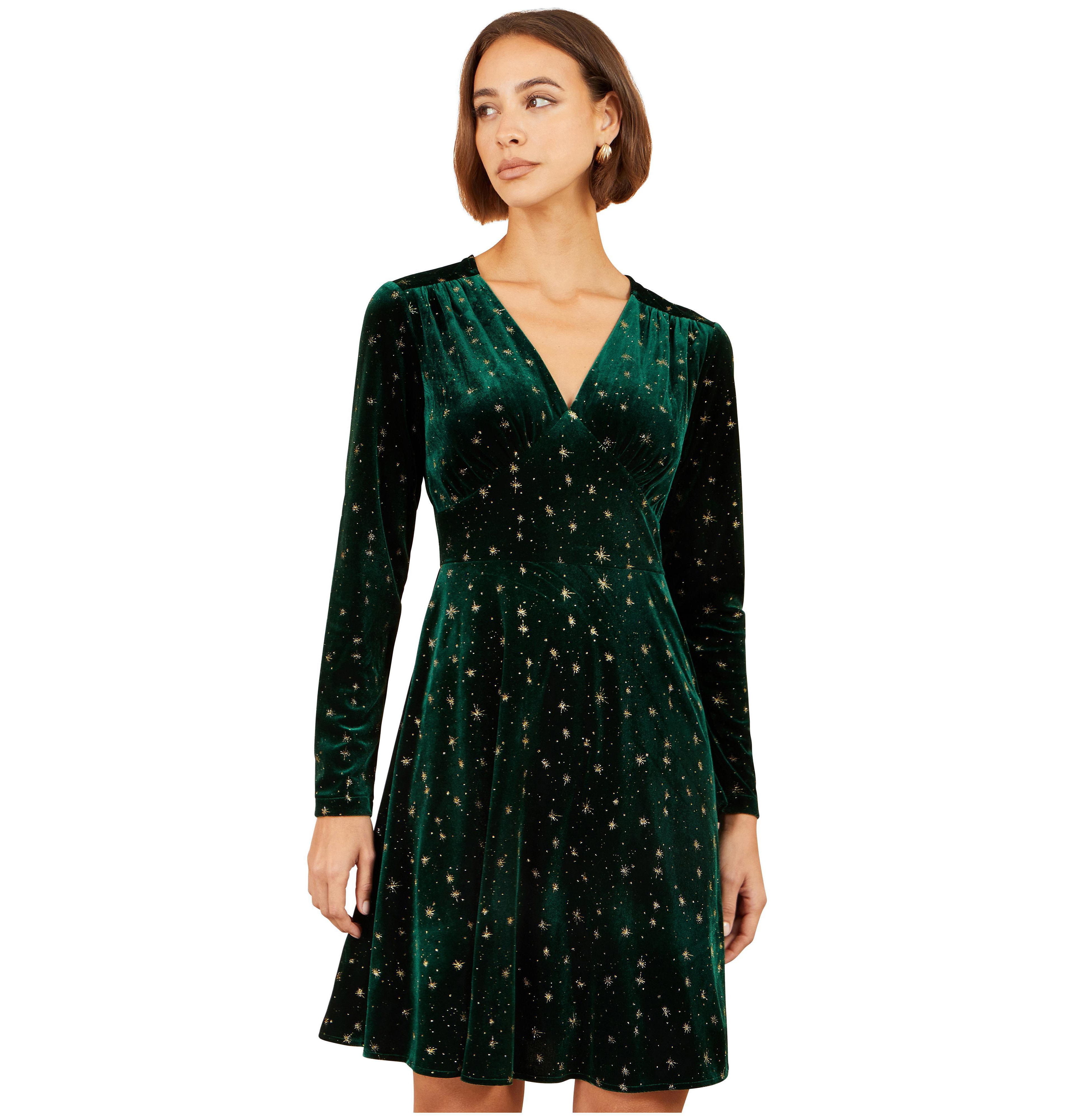Yumi Women's Foil Star-Print Velvet V-Neck Dress