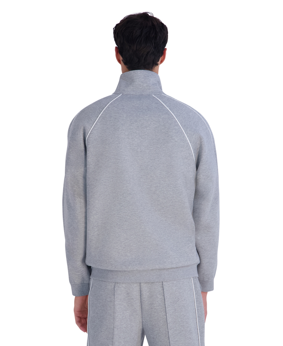 Karl Lagerfeld Paris Men's Metal Logo Patch and Piping Detail Ponte Track Jacket