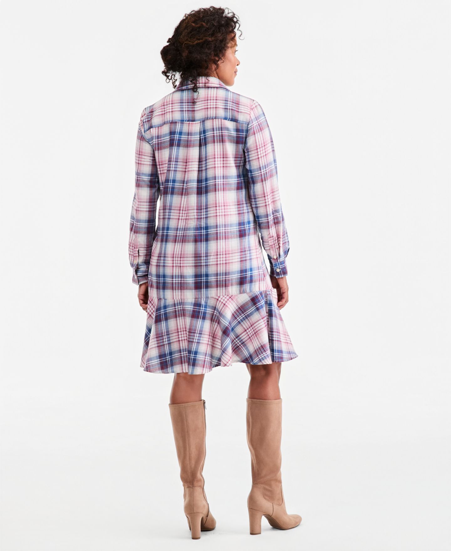 Женское платье Style & Co Plaid Long-Sleeve Peplum, цвет: Клетчатый — фото 5