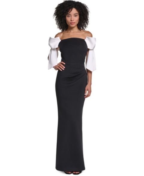 Женское платье KARL LAGERFELD PARIS Strapless Colorblock Scuba Gown, цвет: Чёрный мягкий белый