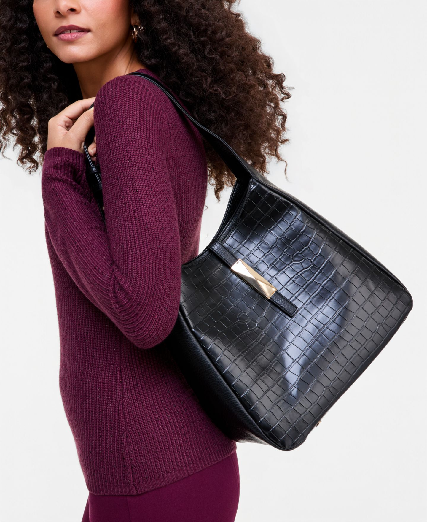 Женская сумка I.N.C. International Concepts Salee Croco-Embossed Shoulder, цвет: Чёрный — фото 5