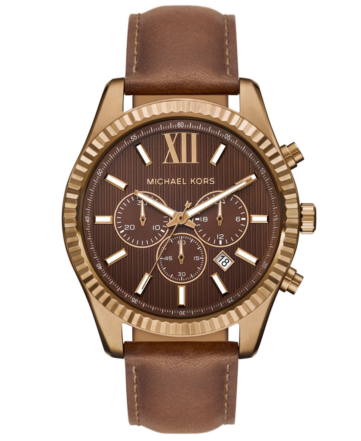 Michael Michael Kors Men's Lexington Chronograph Brown Leather Watch 44mm